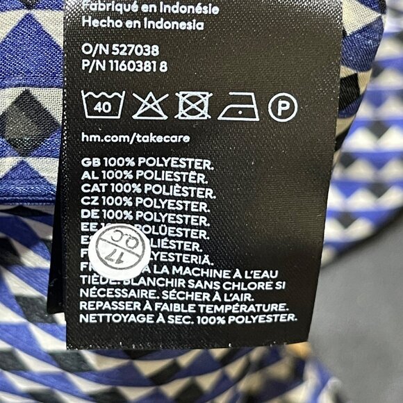 New H&M Geo Print Blouse Top Blue Black Size L Large Mock Neck - Picture 9 of 10